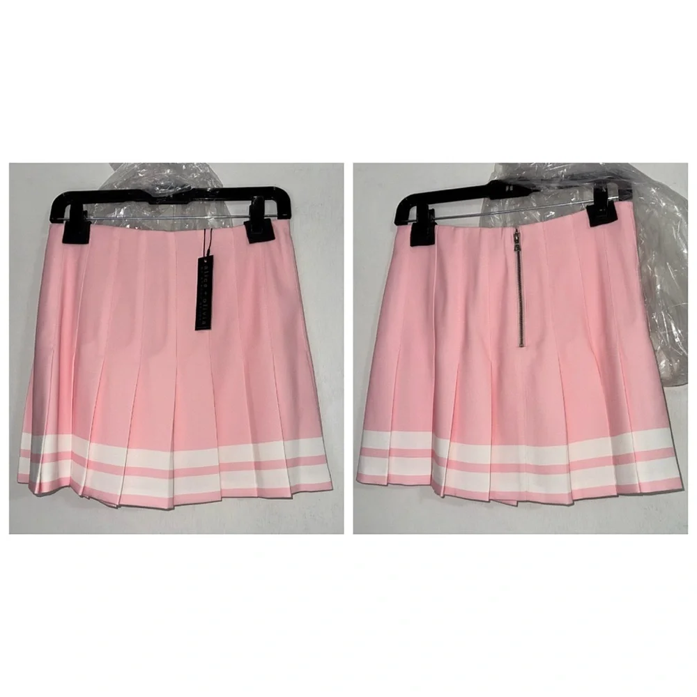 Alice + Olivia Carter Pink Pleated Varsity Striped Mini Skirt